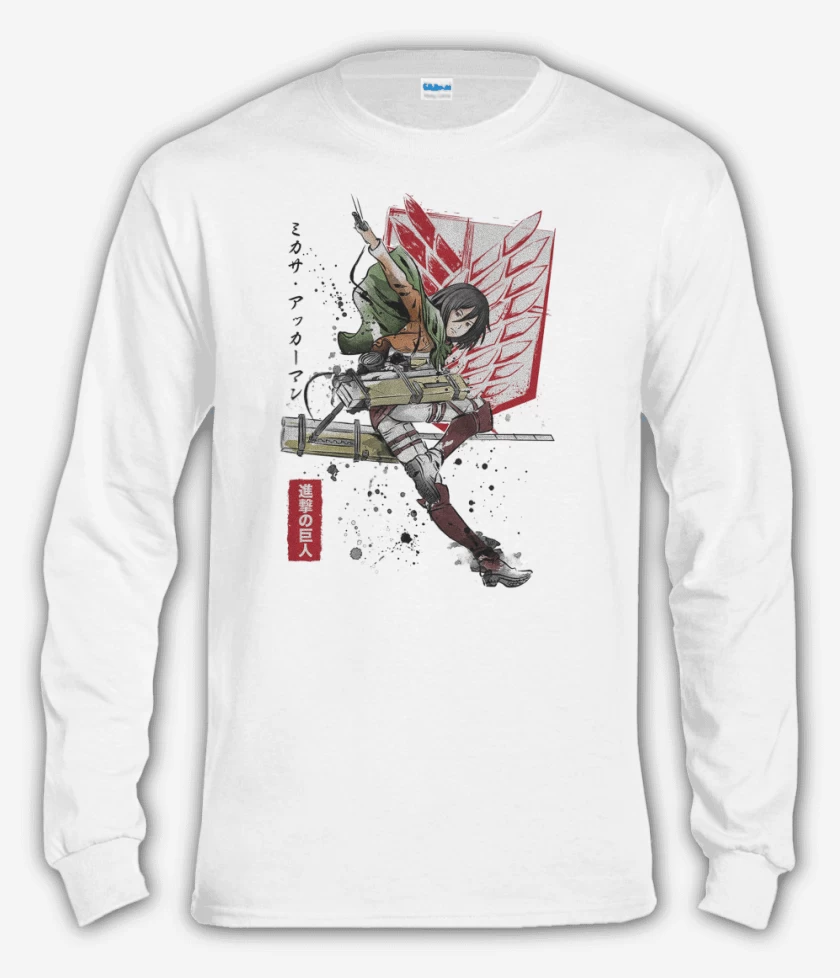 Polera manga larga Blanco de Mikasa Ackerman