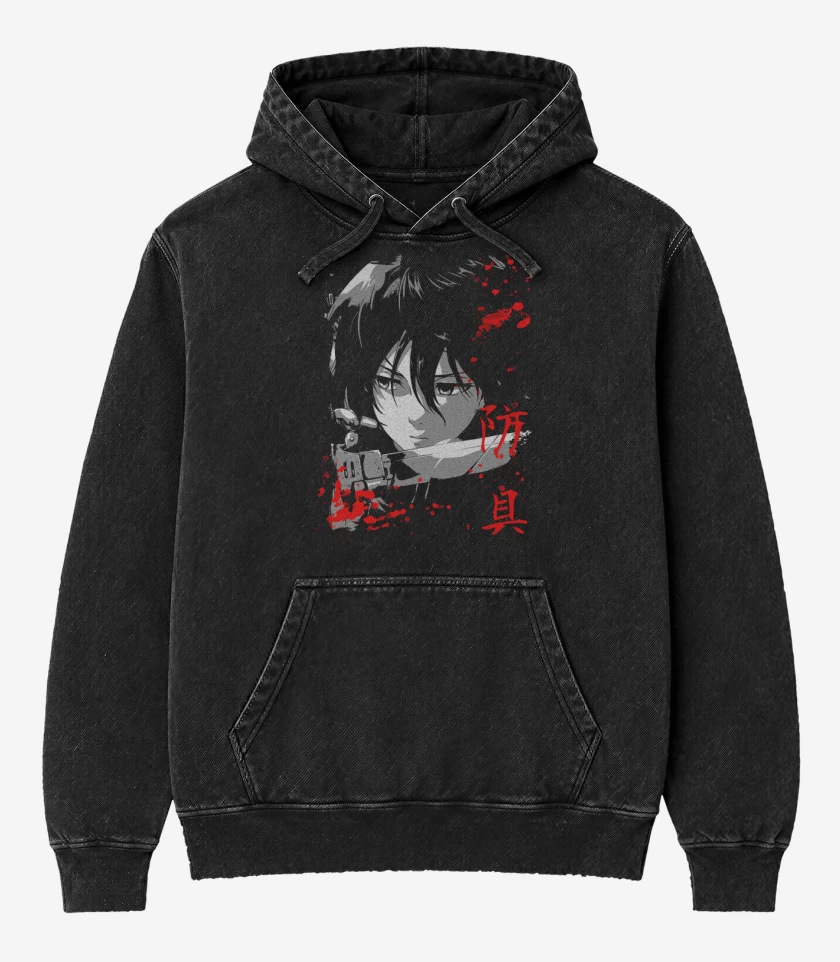 Poleron Canguro Acid Wash Negro de Mikasa Ackerman 2