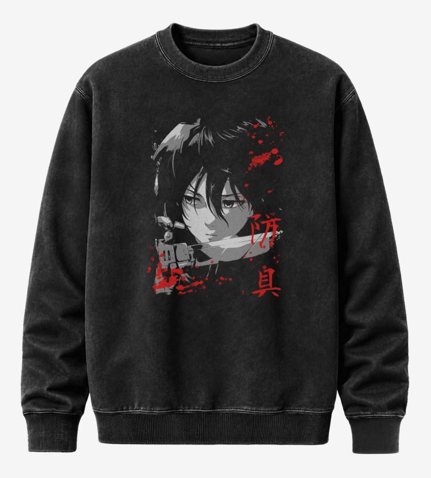 Poleron Polo Acid Wash Negro de Mikasa Ackerman 2