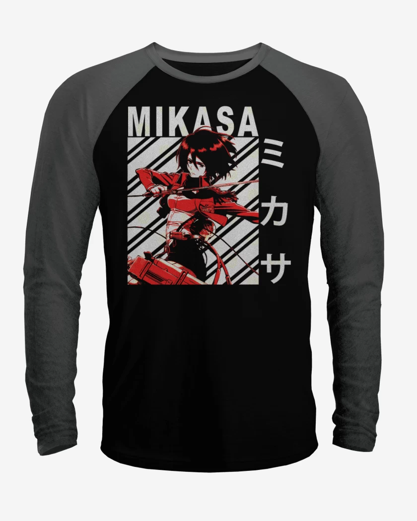 Polera Raglan Negro / Negro Heather de Mikasa Ackerman 3