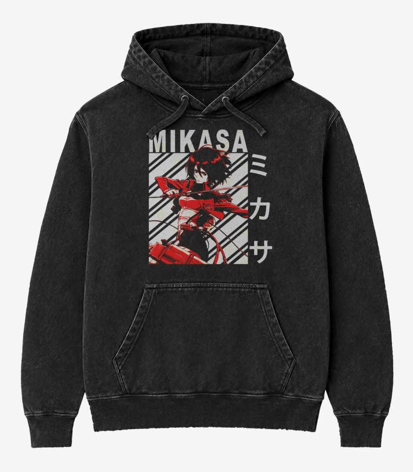 Poleron Canguro Acid Wash Negro de Mikasa Ackerman 3