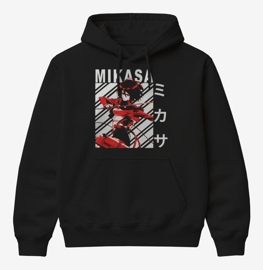 Poleron Canguro básico Negro de Mikasa Ackerman 3