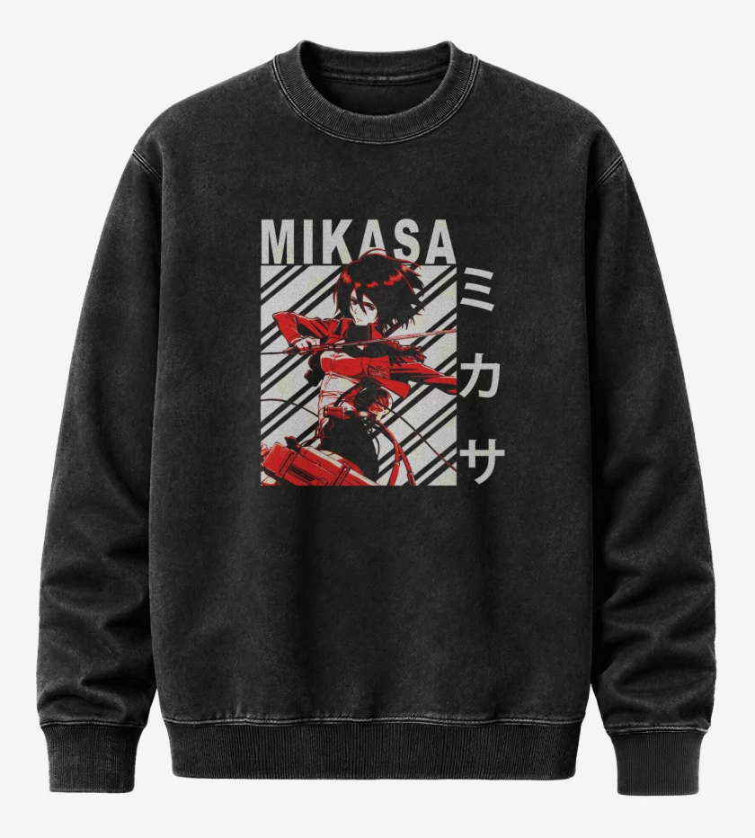 Poleron Polo Acid Wash Negro de Mikasa Ackerman 3