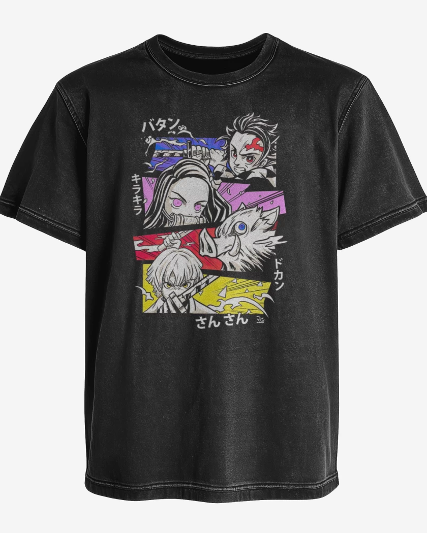 Polera desgastada Negro de demon slayer