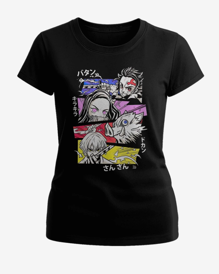 Polera de Mujer Negro de demon slayer