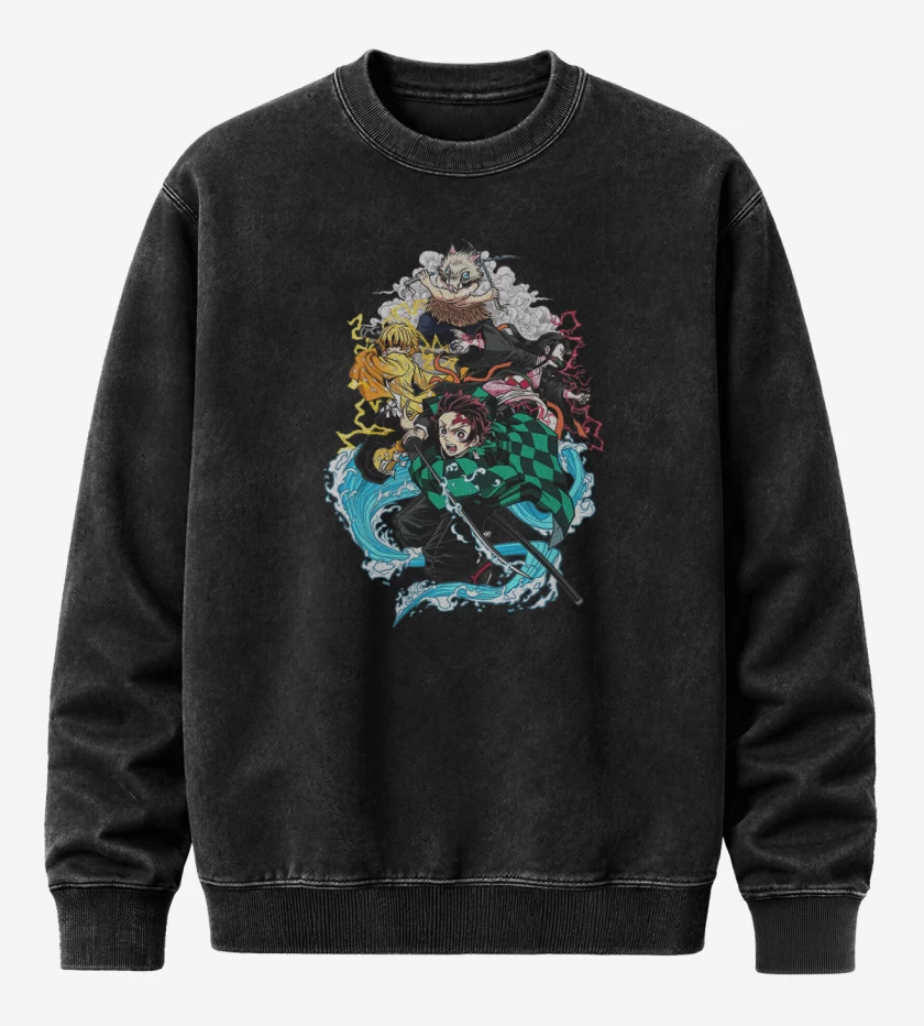 Poleron Polo Acid Wash Negro de demon slayer 2