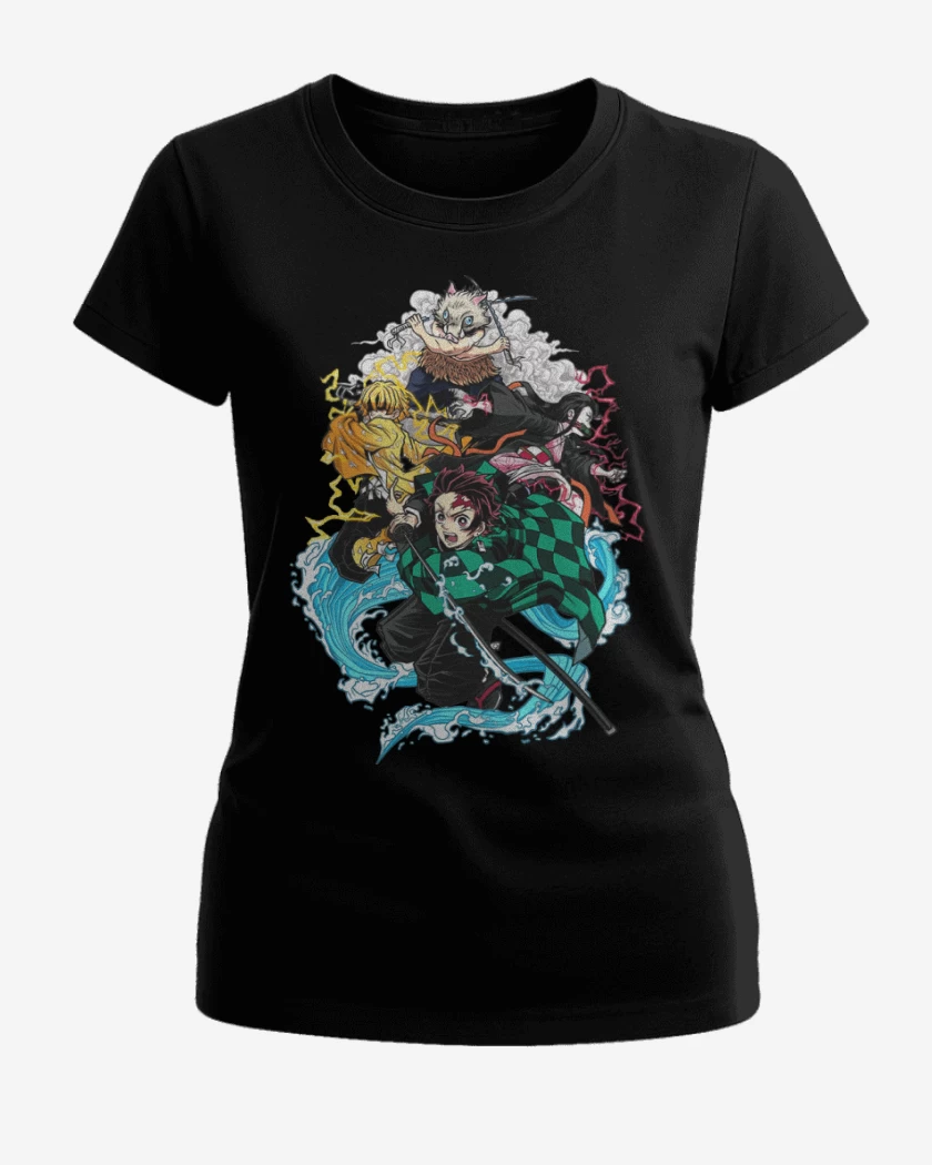 Polera de Mujer Negro de demon slayer 2