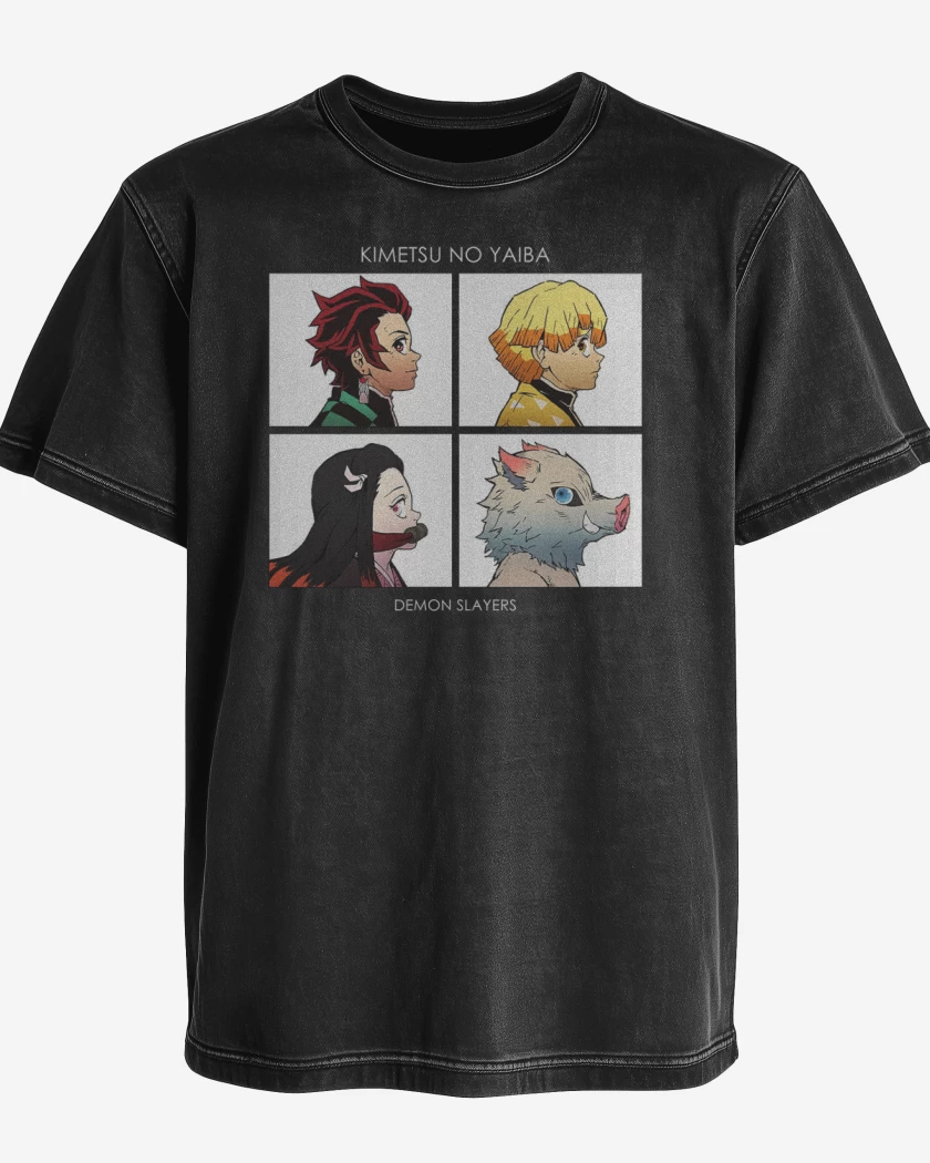 Polera desgastada Negro de demon slayer 3