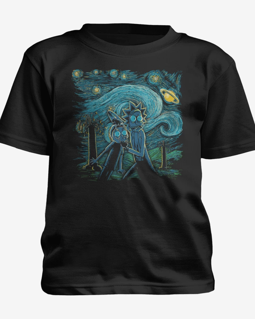 Polera de niño Negro de Rick and morty estrellado