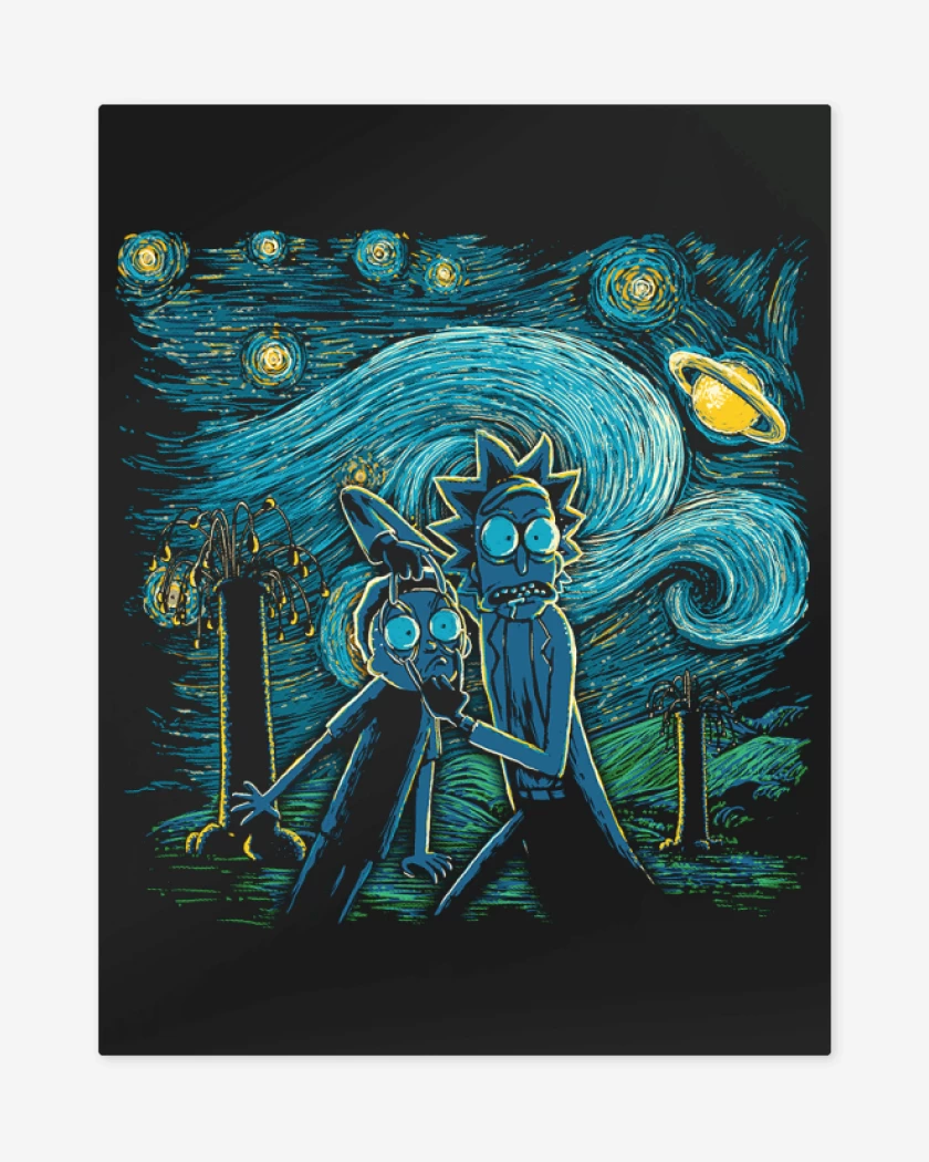 Print metalico Negro de Rick and morty estrellado