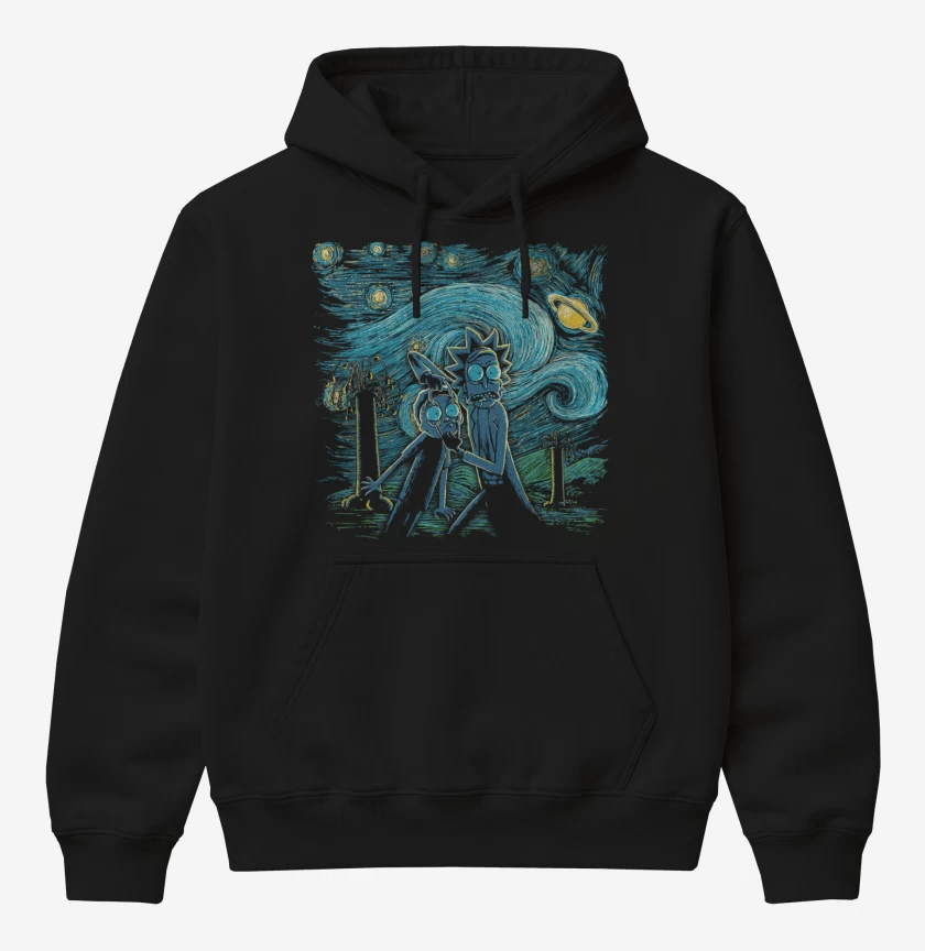 Poleron Canguro básico Negro de Rick and morty estrellado