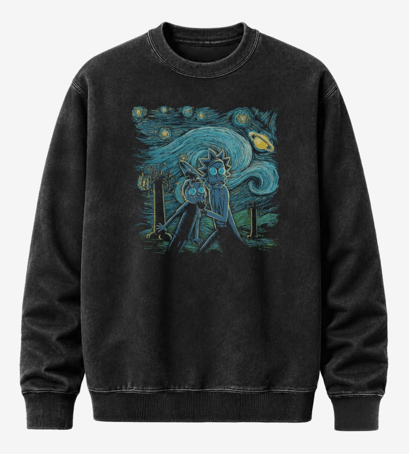Poleron Polo Acid Wash Negro de Rick and morty estrellado