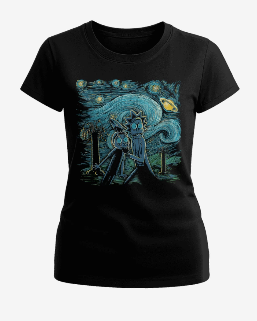 Polera de Mujer Negro de Rick and morty estrellado