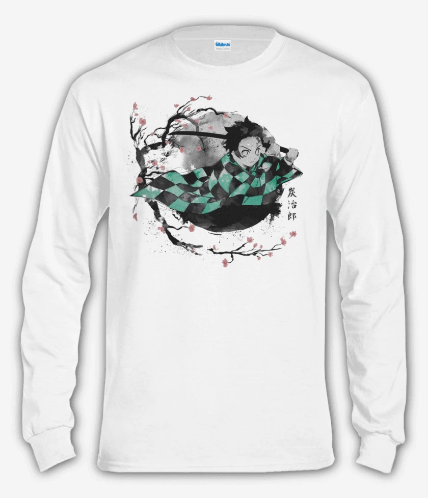 Polera manga larga Blanco de Tanjiro