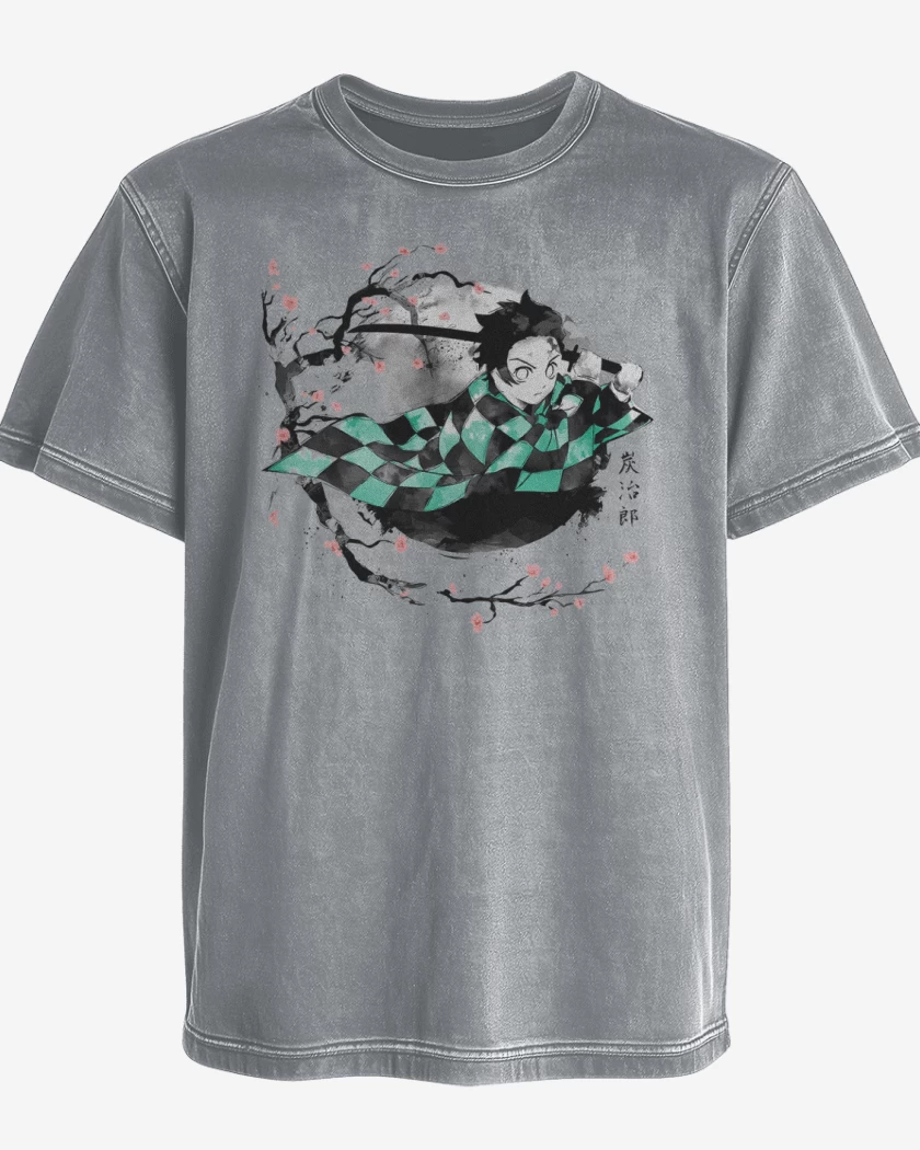 Polera desgastada Gris Melange de Tanjiro
