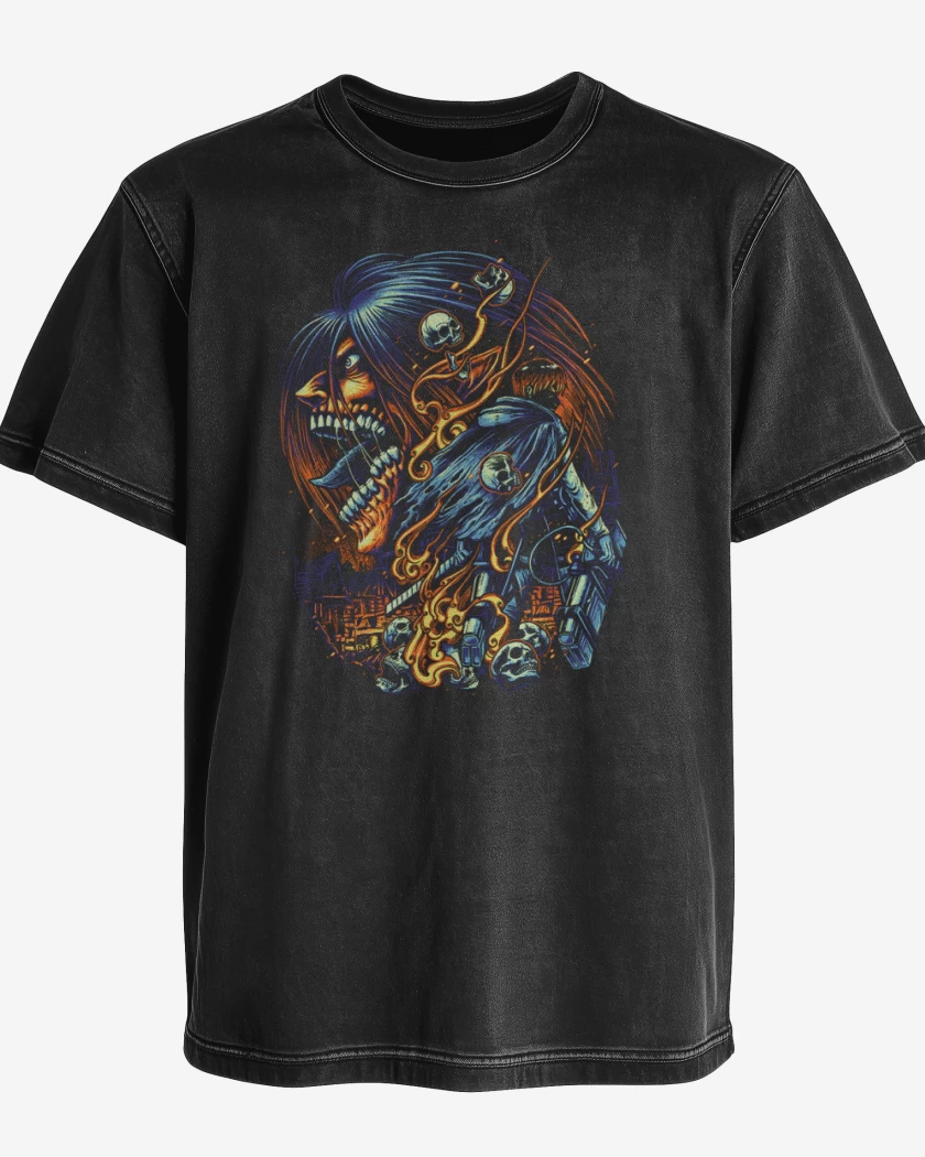 Polera desgastada Negro de Titan de ataque