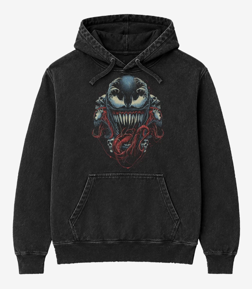 Poleron Canguro Acid Wash Negro de Venono
