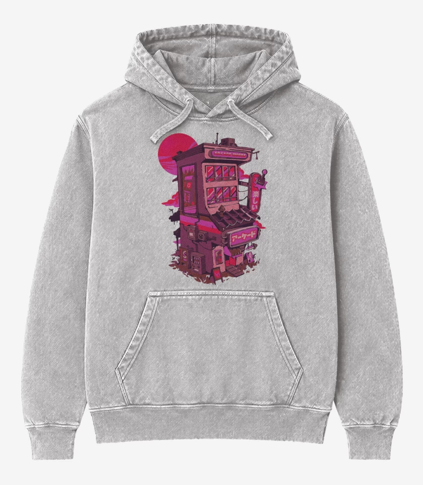 Poleron Canguro Acid Wash Gris Melange de Casa Arcade