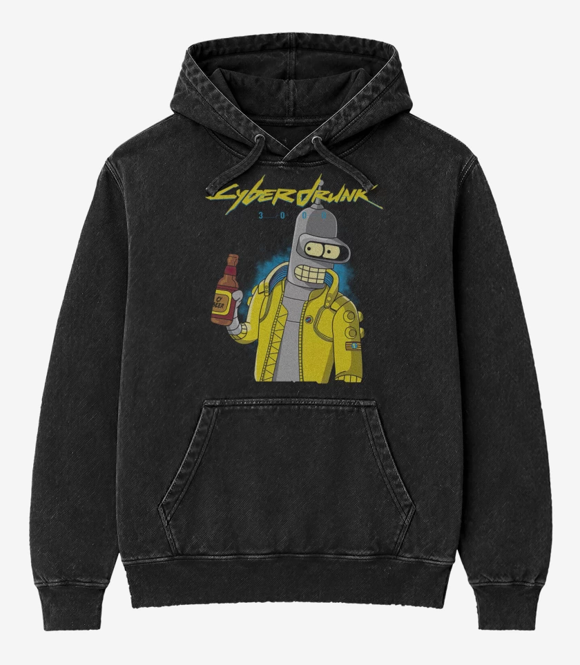 Poleron Canguro Acid Wash Negro de Cyberdrunk 3000
