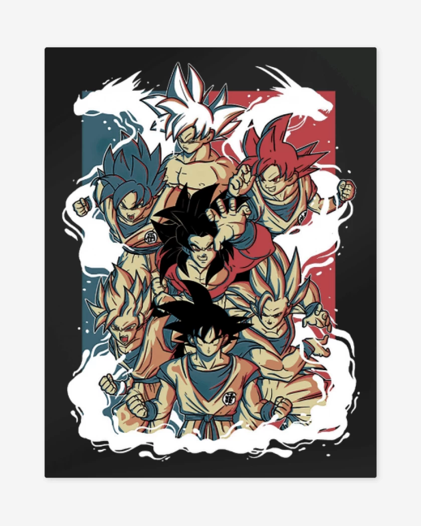 Print metalico Negro de Todos los Gokus