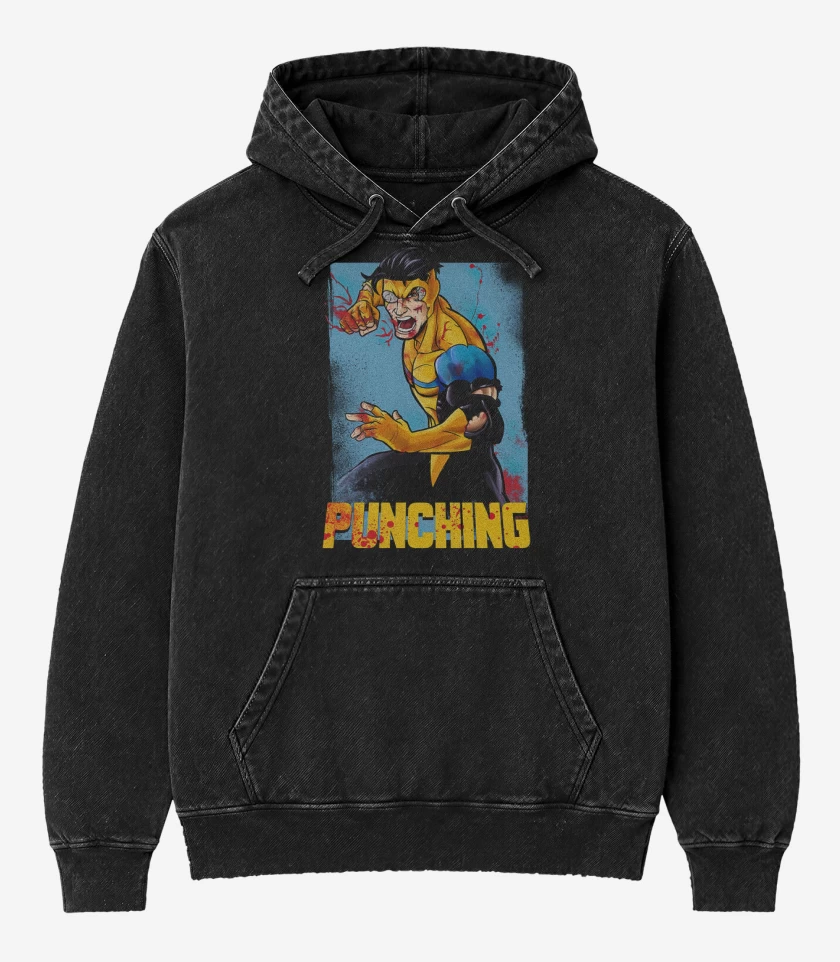 Poleron Canguro Acid Wash Negro de Invensible