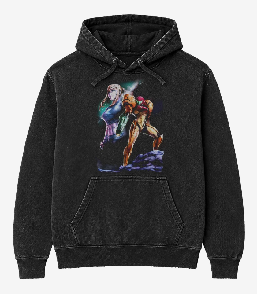 Poleron Canguro Acid Wash Negro de metroi