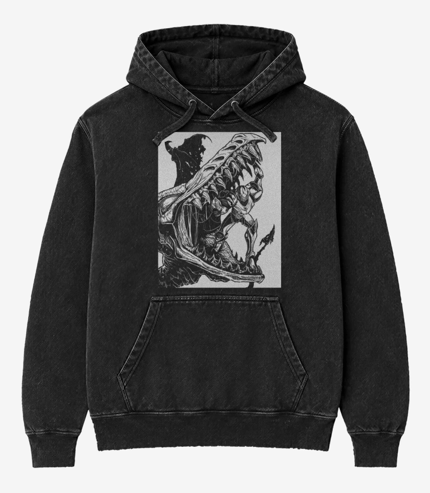 Poleron Canguro Acid Wash Negro de metro