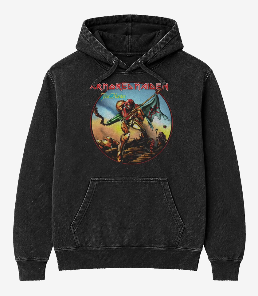Poleron Canguro Acid Wash Negro de armored maiden