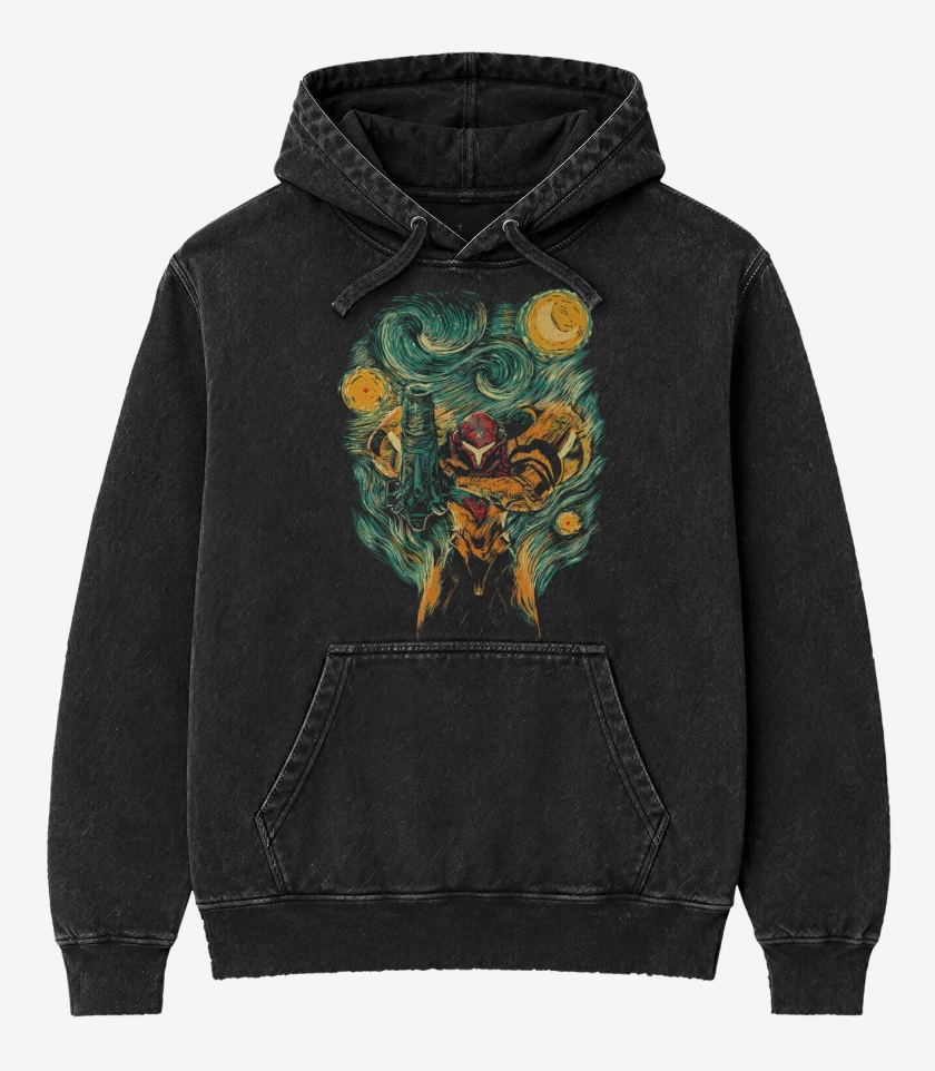 Poleron Canguro Acid Wash Negro de metroid 5