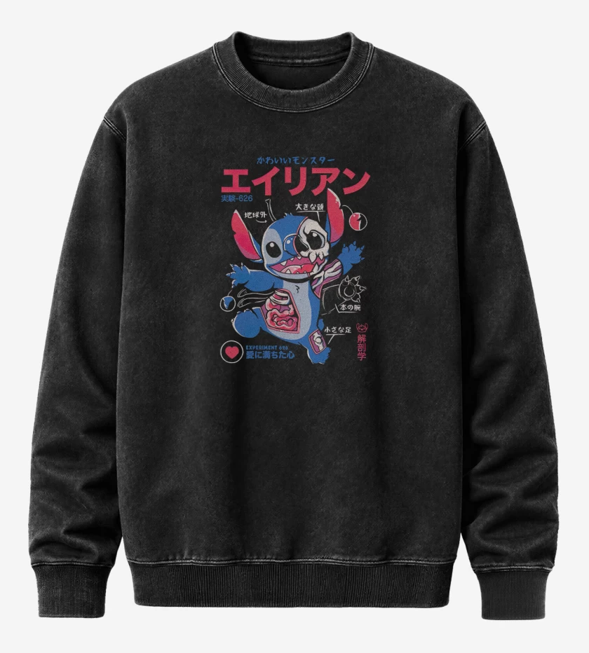 Poleron Polo Acid Wash Negro de Stitch japo