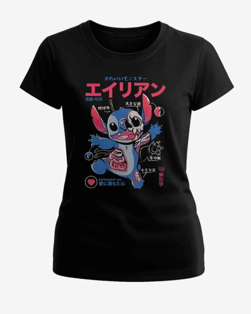 Polera de Mujer Negro de Stitch japo