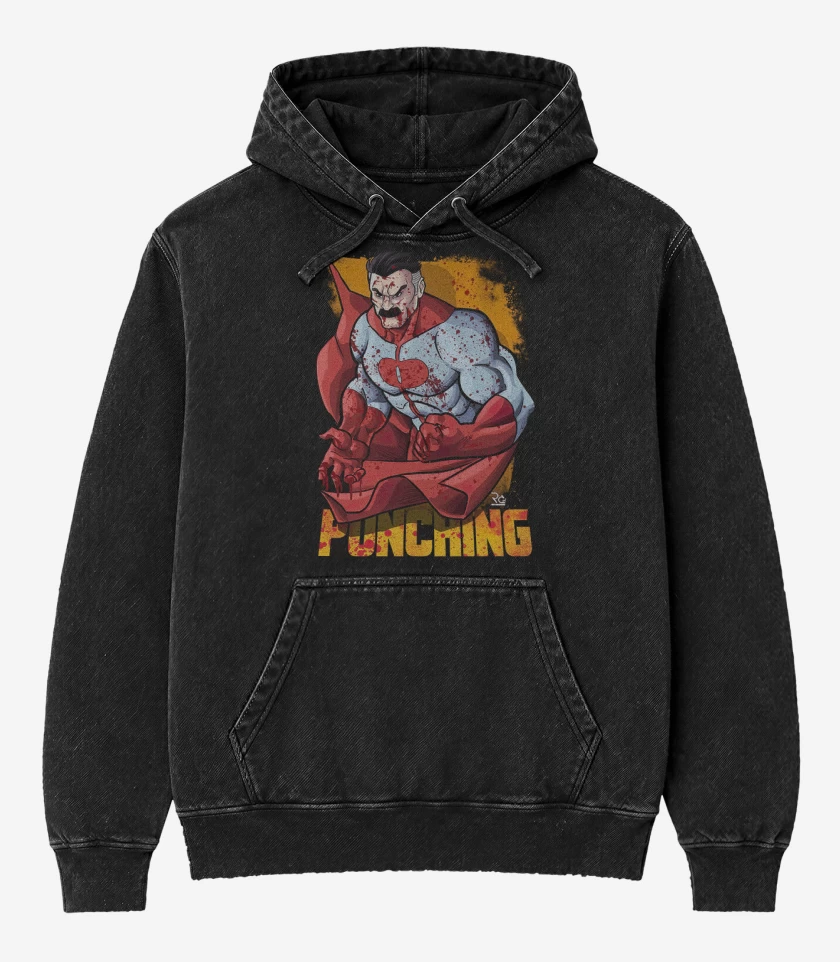 Poleron Canguro Acid Wash Negro de Omni man