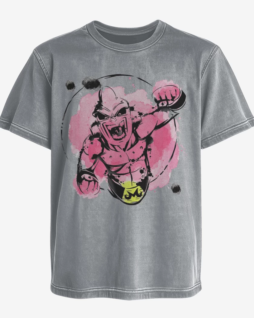 Polera desgastada Gris Melange de Buu Maligno