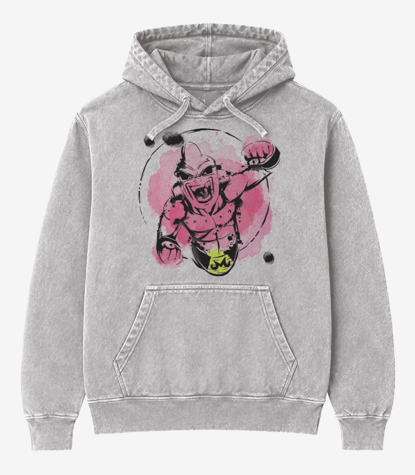Poleron Canguro Acid Wash Gris Melange de Buu Maligno