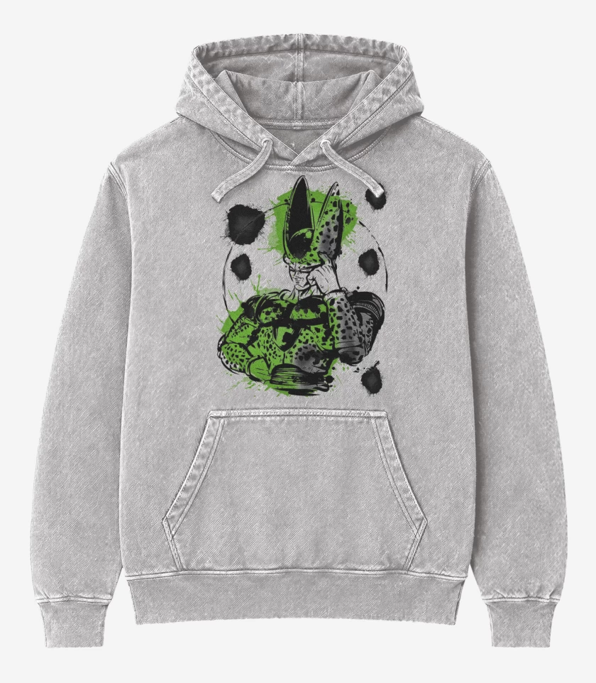 Poleron Canguro Acid Wash Gris Melange de Cell Perfect