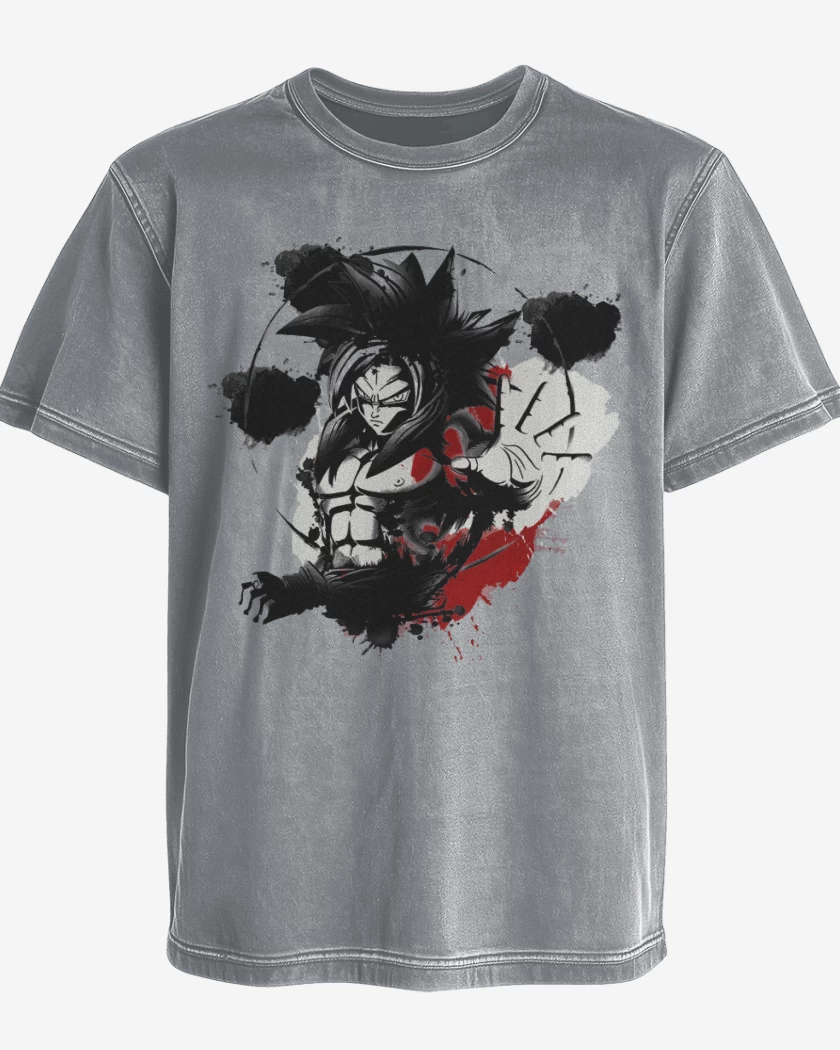 Polera desgastada Gris Melange de Goku ssj4