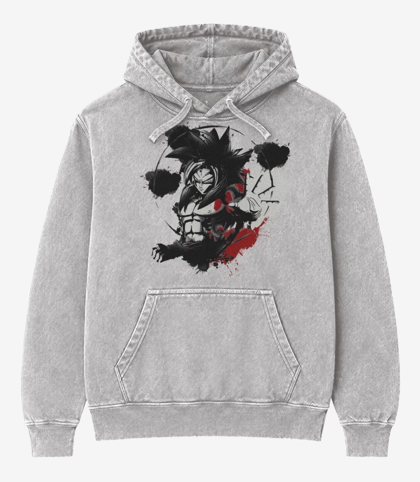 Poleron Canguro Acid Wash Gris Melange de Goku ssj4