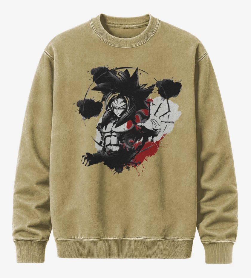 Poleron Polo Acid Wash Beige de Goku ssj4