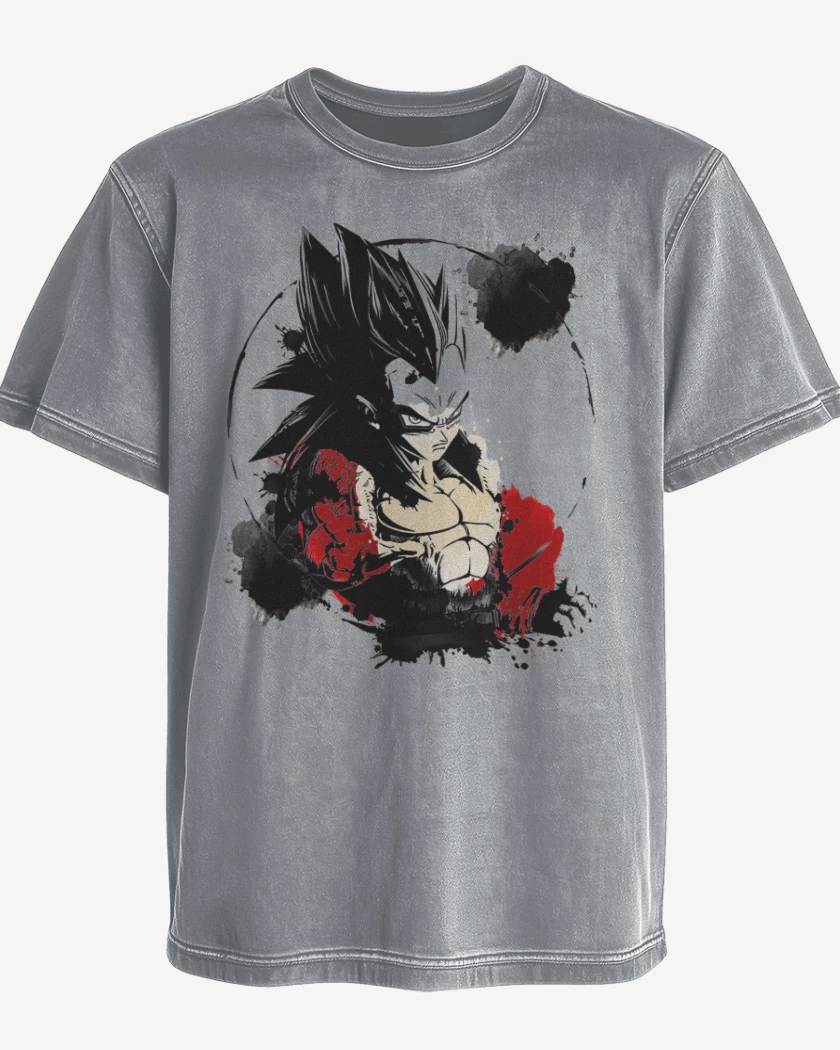 Polera desgastada Gris Melange de Vegeta ssj4