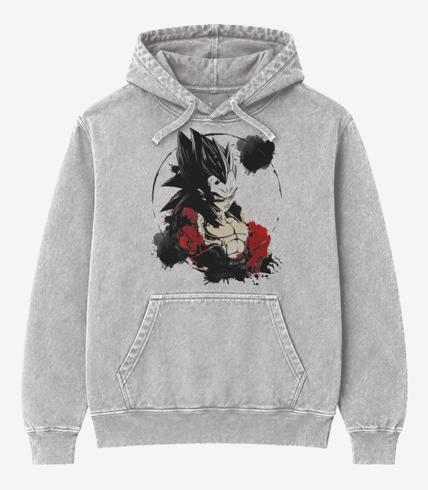Poleron Canguro Acid Wash Gris Melange de Vegeta ssj4