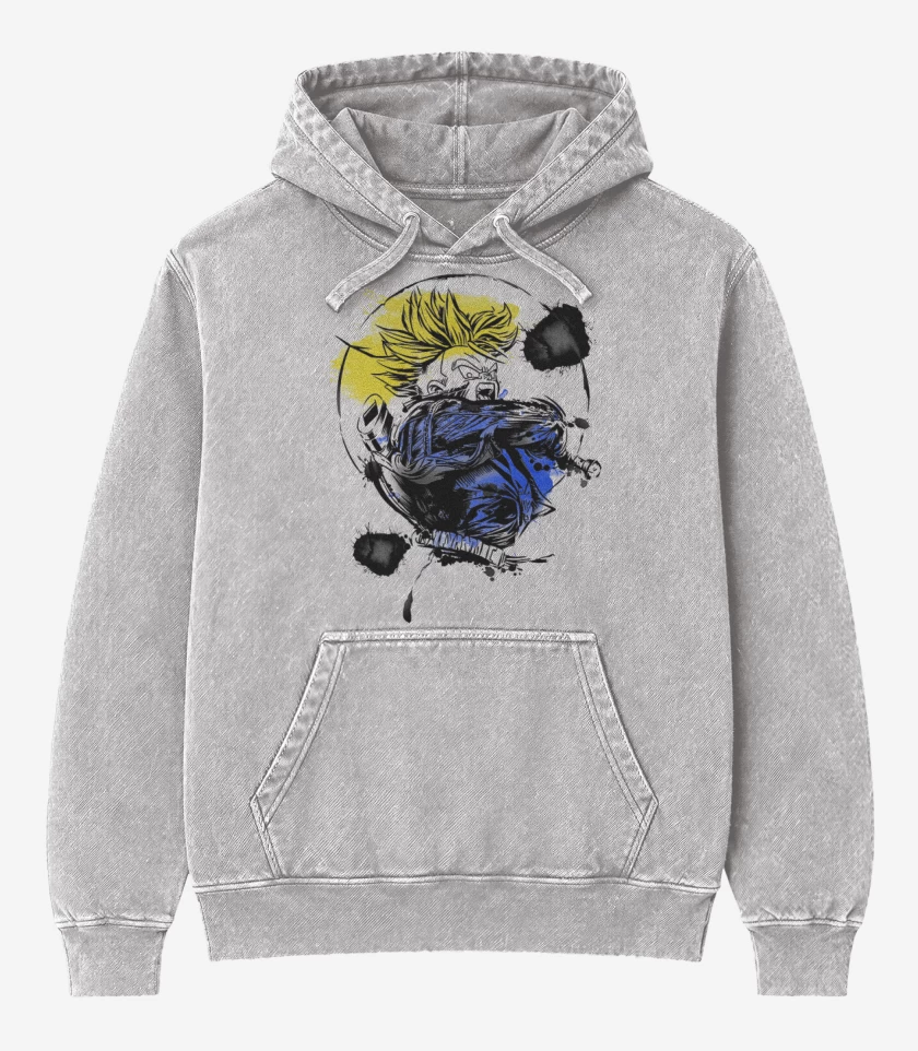 Poleron Canguro Acid Wash Gris Melange de Trunks del futuro