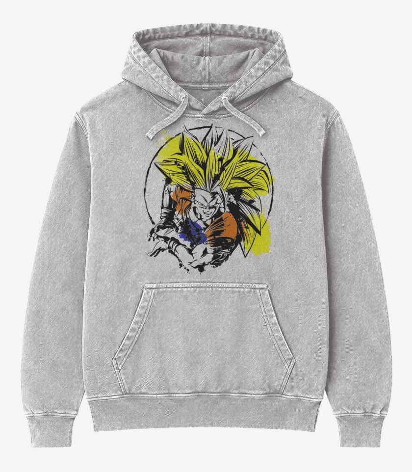 Poleron Canguro Acid Wash Gris Melange de ssj3