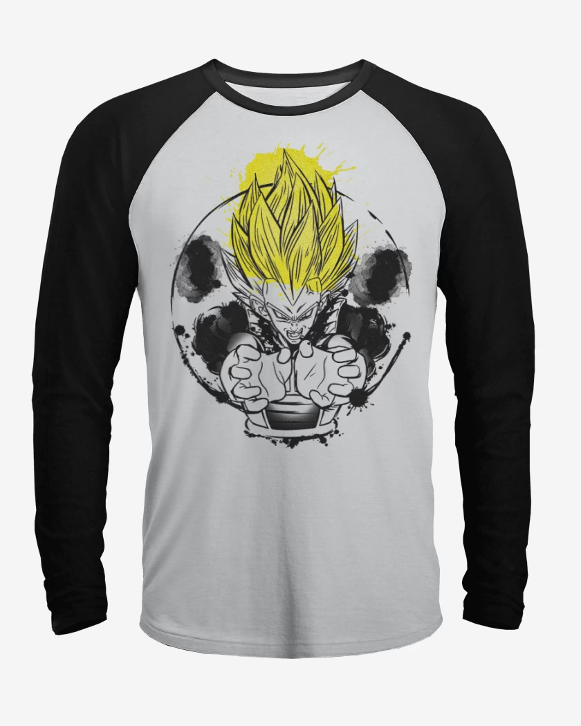 Polera Raglan Blanco / Negro de Principe saiyans