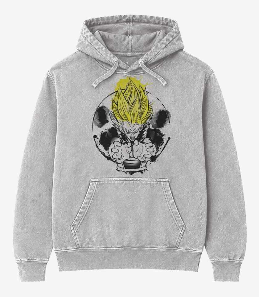 Poleron Canguro Acid Wash Gris Melange de Principe saiyans