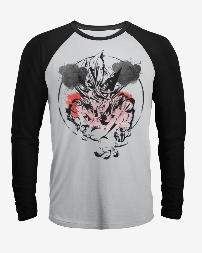 Polera Raglan Blanco / Negro de Goku colors