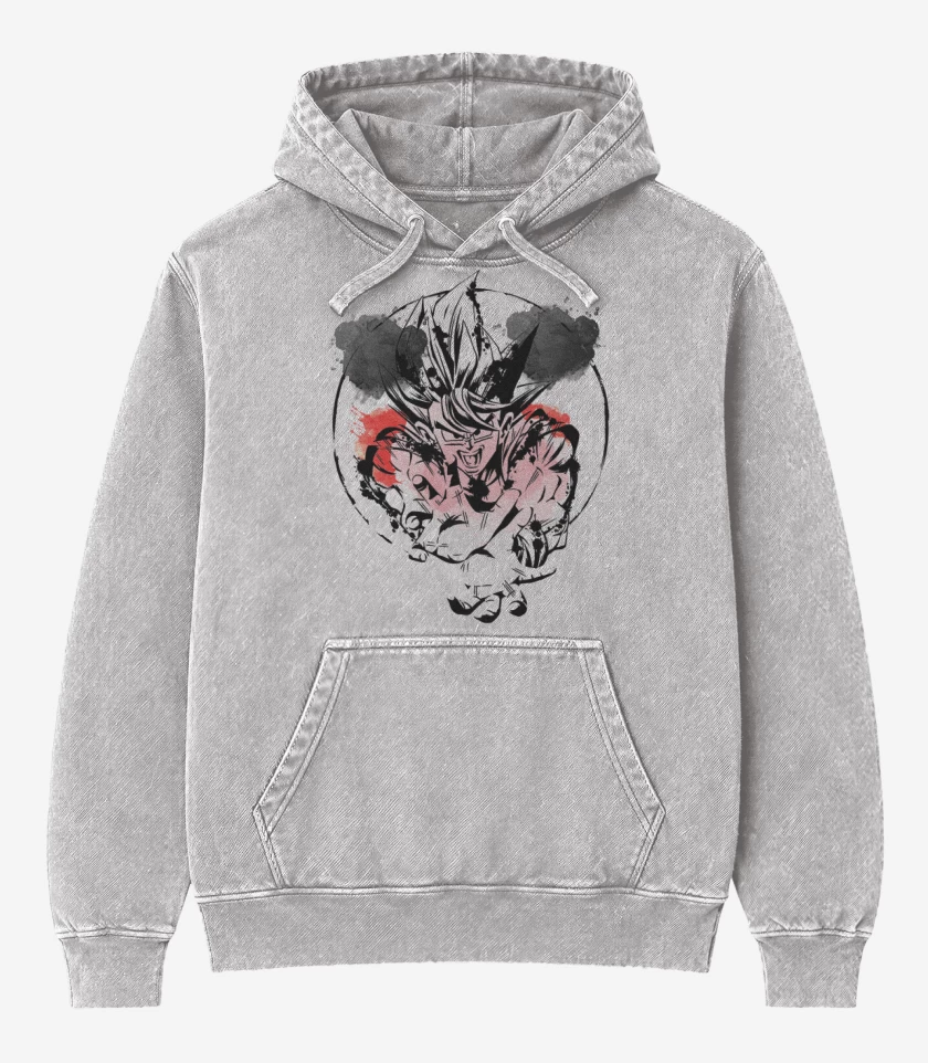 Poleron Canguro Acid Wash Gris Melange de Goku colors