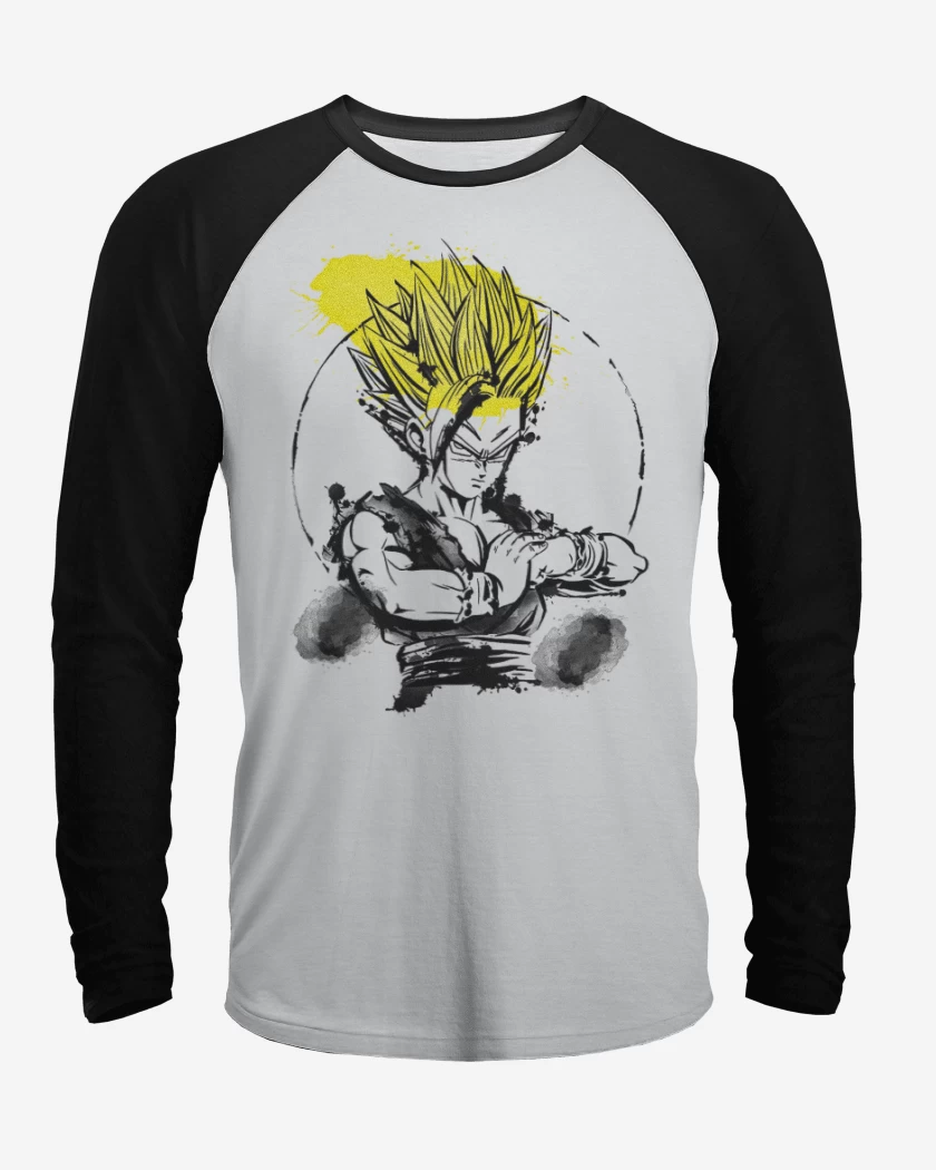 Polera Raglan Blanco / Negro de Gohan ssj2