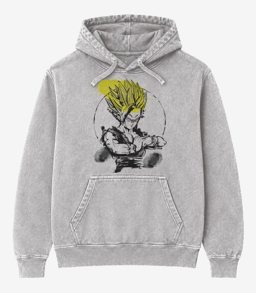 Poleron Canguro Acid Wash Gris Melange de Gohan ssj2