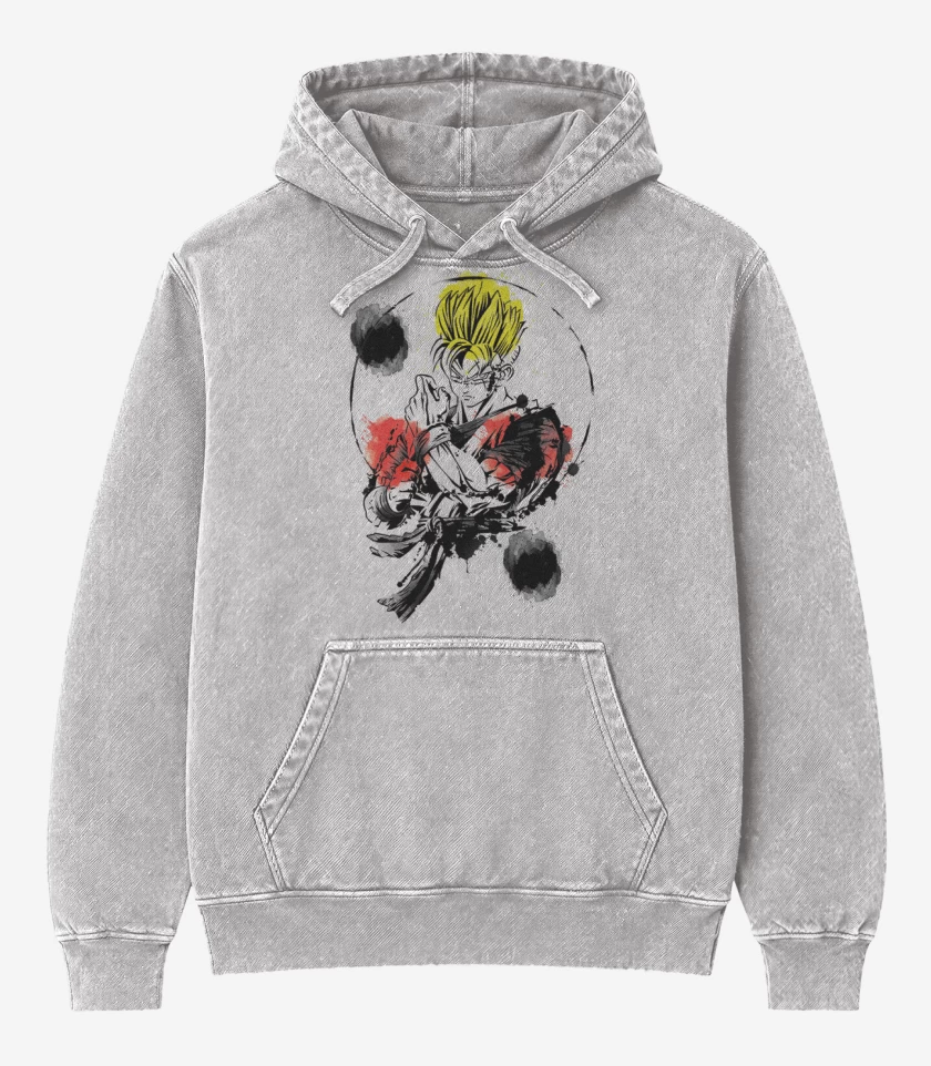 Poleron Canguro Acid Wash Gris Melange de Gohan del futuro