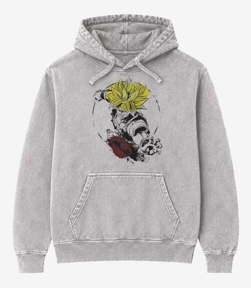 Poleron Canguro Acid Wash Gris Melange de Broly lengendario